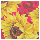 roter Leopard und gelbes Sonnenblumegewebe Stoff (Nahaufnahme)