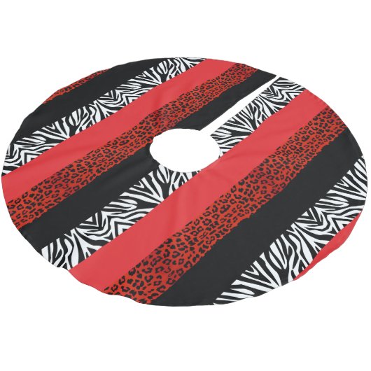 Roter Leopard-und Zebra-kundenspezifischer Polyester Weihnachtsbaumdecke (Schrägansicht)