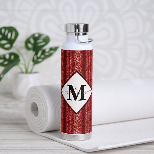 Roter Leoparden-Druck personalisiert Trinkflasche (Yoga)