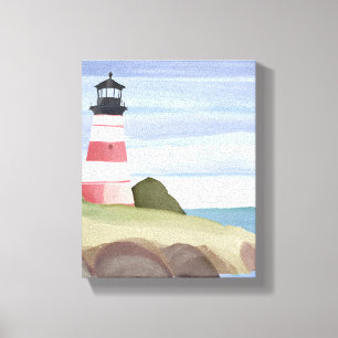 Roter Leuchtturm   Küsten-Ozean-Aquarellmalerei Leinwanddruck