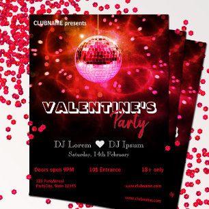 Roter Liebes Valentinstag Disco Ball Party Flyer