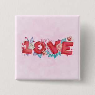 Roter Liebestext in fetter Blockschrift Wasserfarb Button