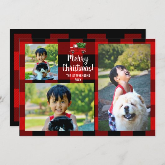 Roter Lieferwagen LKW Rustikales Land Weihnachten Einladung (Vorne/Hinten)