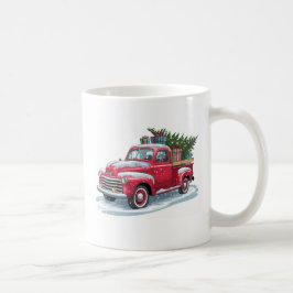 Roter Lieferwagen und Weihnachtsbaum Kaffeetasse