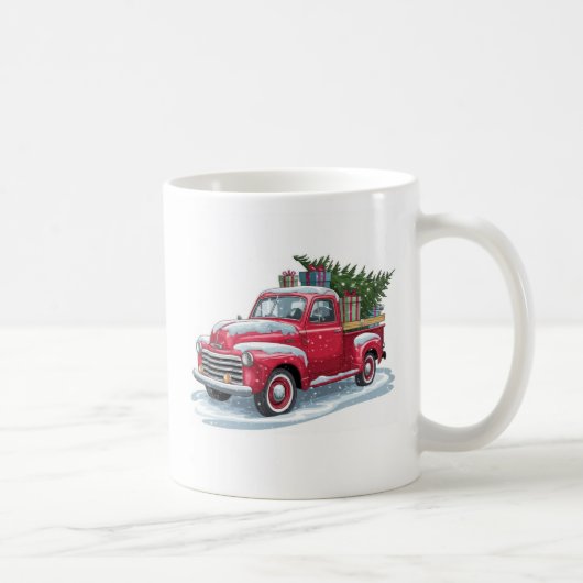 Roter Lieferwagen und Weihnachtsbaum Kaffeetasse (Rechts)