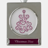 Roter Lila Swirl Retro Holiday Tree Banner-Ornament Silber (Vorderseite)