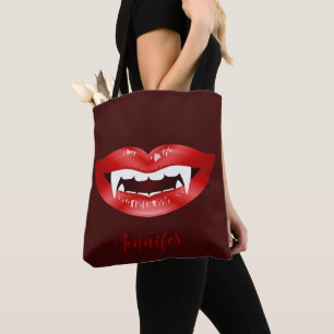 Roter Lippen Vampir Mund Illustriert Und Benutzerd Tasche