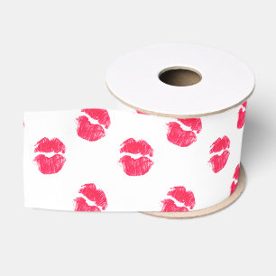 Roter Lippenkuß küsst Liebe Mustervalentines Tag Ripsband
