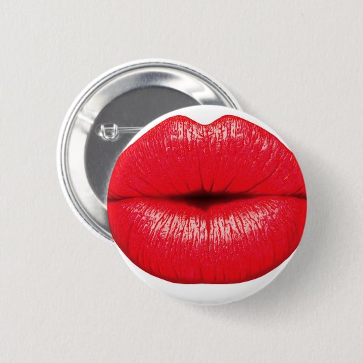 Roter Lippenlippenstift-Pop-Kunstkuß Button (Vorne & Hinten)