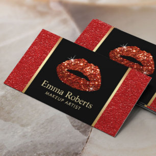 Roter Lippenmake-upkünstler-Trendy roter Visitenkarte
