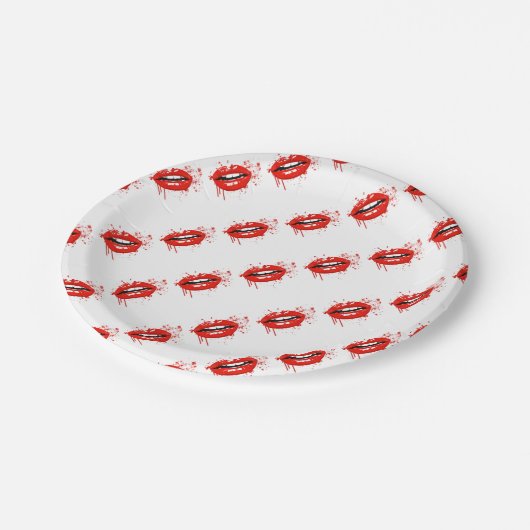 Roter Lippenschönheitsmake-upkuss-Glamour Pappteller (Schrägansicht)