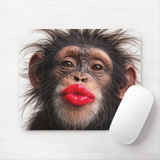 Roter Lippenstift auf einem Schimpansen Mousepad (Mit Mouse)