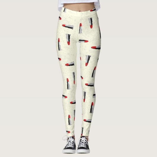 Roter Lippenstift auf gelbes Muster Leggings (Vorderseite)