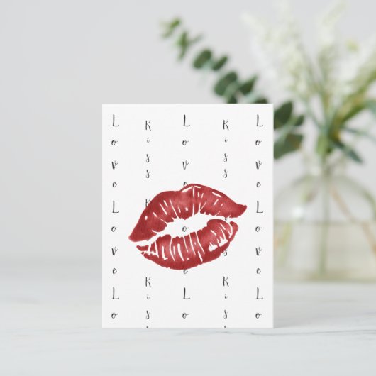 Roter Lippenstift Kuss Postkarte (Stehend Vorderseite)
