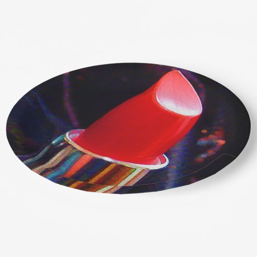 Roter Lippenstift Pappteller (Schrägansicht)
