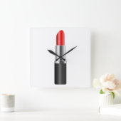 Roter Lippenstift Quadratische Wanduhr (Zuhause)