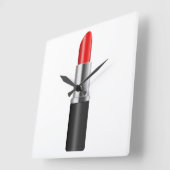 Roter Lippenstift Quadratische Wanduhr (Winkel)