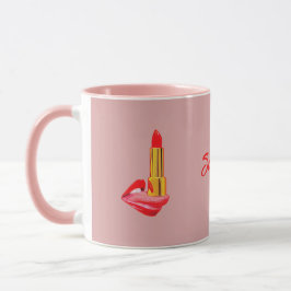 Roter Lipstick am Zungenrosa mit Individuelle Name Tasse
