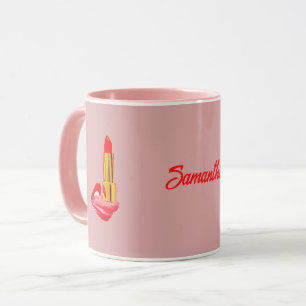 Roter Lipstick am Zungenrosa mit Individuelle Name Tasse