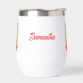 Roter Lipstick auf der Zungenschwarz mit Individue (Links)