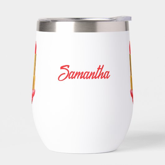 Roter Lipstick auf der Zungenschwarz mit Individue (Links)