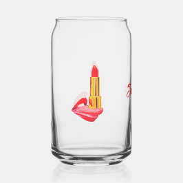 Roter Lipstick auf der Zungenschwarz mit Individue Dosenglas