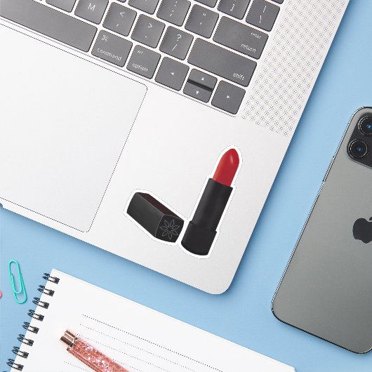 Roter Lipstick in Schwarz Aufkleber (Laptop mit iPhone)