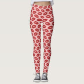Roter Lipstick Kiss Muster auf rosa Leggings (Vorderseite)