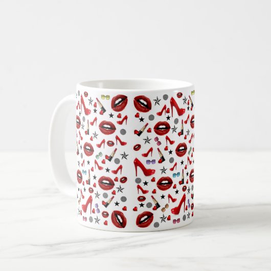 Roter Lipstick Lippen Heelse Tasse (Vorderseite Links)