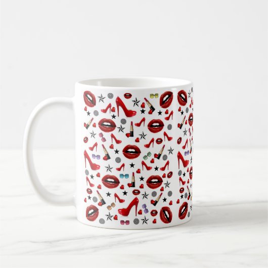 Roter Lipstick Lippen Heelse Tasse (Links)