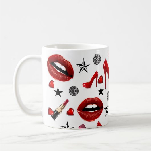 Roter Lipstick Lippen Heelse Tasse (Links)