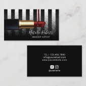 Roter Lipstick Makeup Künstler Moderne Schwarze St Visitenkarte (Vorne/Hinten)