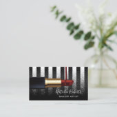 Roter Lipstick Makeup Künstler Moderne Schwarze St Visitenkarte (Stehend Vorderseite)