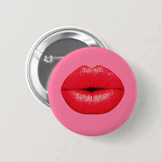 Roter Lipstick mit großen Pop-Kunstlippen auf gürt Button (Vorne & Hinten)