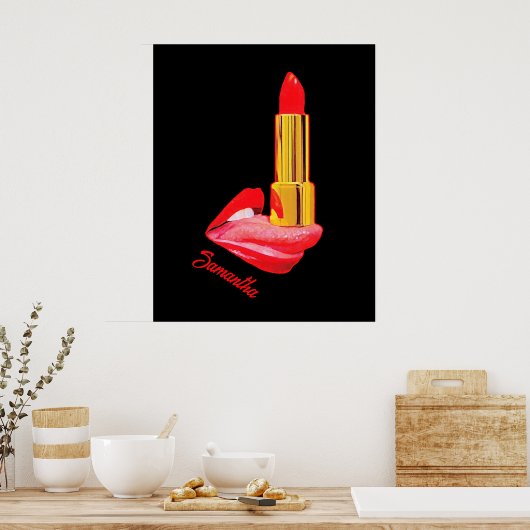 Roter Lipstick mit Personalisierung Poster (Küche)