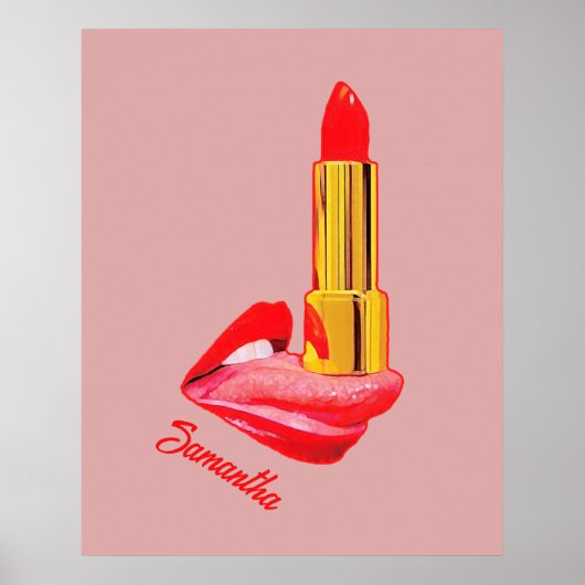 Roter Lipstick mit Personalisierung Poster (Vorne)