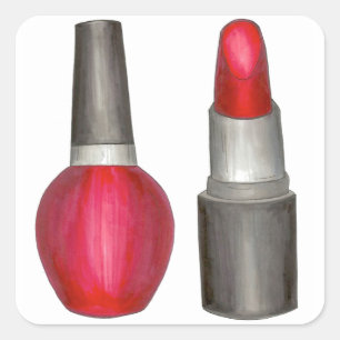 Roter Lipstick Nagel Polnisch Makeup Beauty Sticke Quadratischer Aufkleber