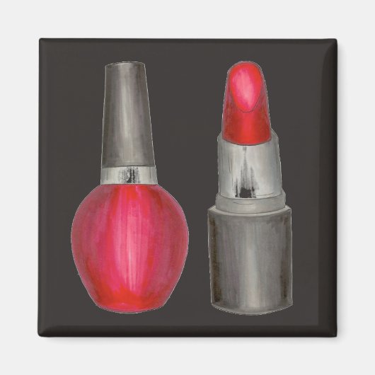Roter Lipstick Nail Polnischer Makeup Valentiner M Magnet (Vorne)