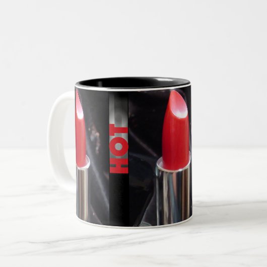 Roter Lipstick Zweifarbige Tasse (Vorderseite Links)