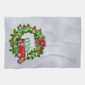 Roter Lkw, der durch einen Weihnachtskranz fährt Geschirrtuch (Horizontal)