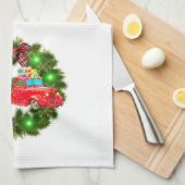 Roter Lkw, der durch einen Weihnachtskranz fährt Geschirrtuch (Viertel Falte)