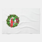 Roter Lkw, der durch einen Weihnachtskranz fährt Geschirrtuch (Horizontal)