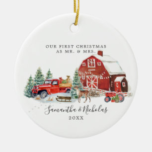 Roter LKW Erstes Weihnachten als Mr. & Mrs. Keramik Ornament