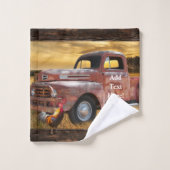 Roter LKW Farm Field Rooster Hen Badhandtuch Set (Waschlappen)