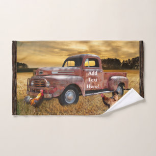 Roter LKW Farm Field Rooster Hen Badhandtuch Set