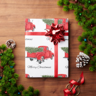 Roter LKW Frohe Weihnachten Baum Feiertage Xmas Geschenkpapier