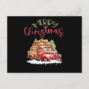 Roter LKW Frohe Weihnachten Baum Santa Süß Vintage Postkarte