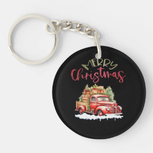 Roter LKW Frohe Weihnachten Baum Santa Süß Vintage Schlüsselanhänger