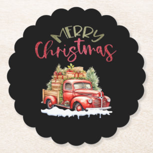 Roter LKW Frohe Weihnachten Baum Santa Süß Vintage Untersetzer