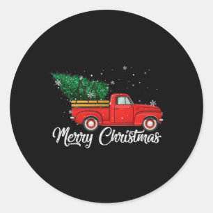 Roter LKW holt Weihnachtsbaum Vintage-Feiertag Runder Aufkleber